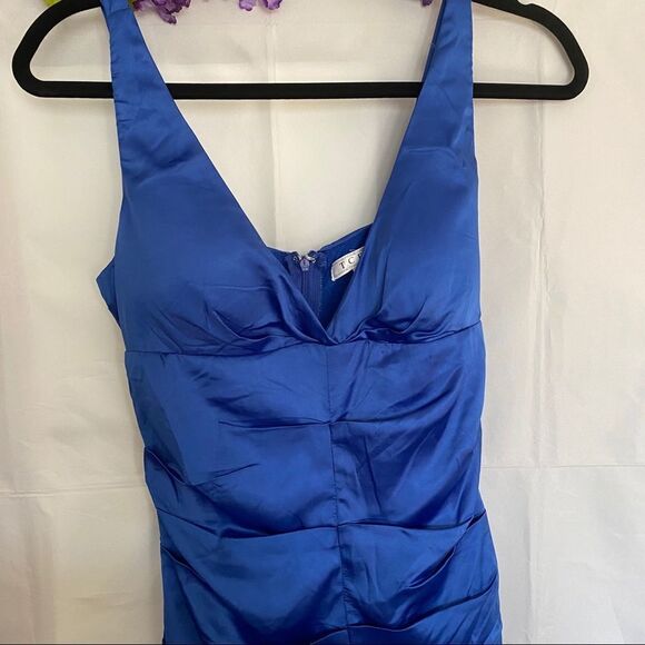 TCEC Blue Fitted Ruched Sheath Cocktail Dress - Picture 5 of 9
